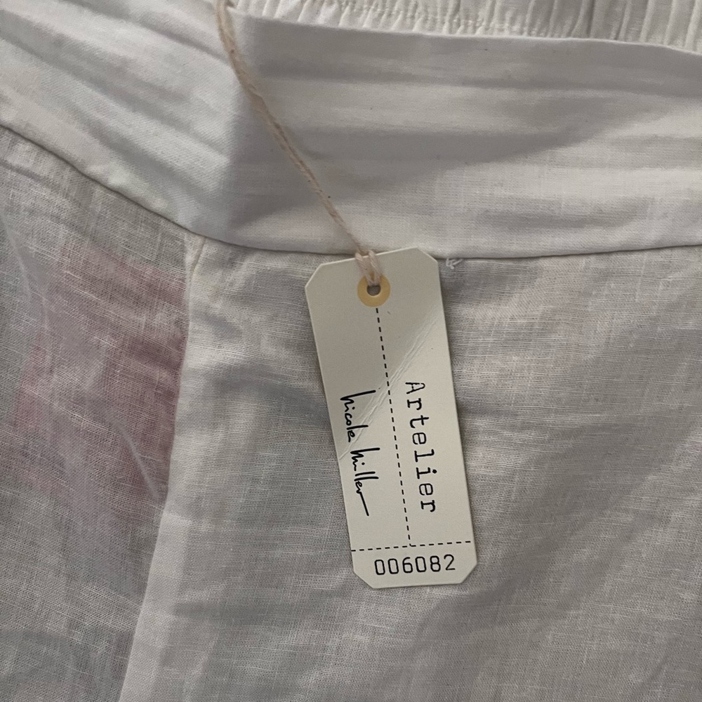 New Nicole Miller White Wide-Leg Pants with Blue and Yellow Embroidery size L - Picture 8 of 10